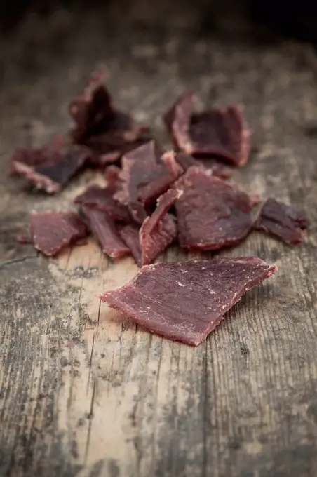 Beef jerky on wood