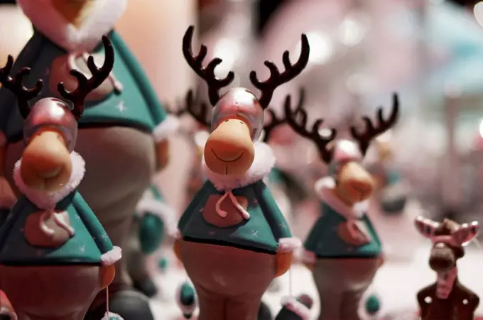 Germany, Christmas decoration with reindeer figurines, close up