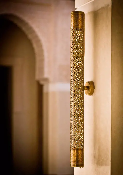 Morocco, Fes, Hotel Riad Fes, wall lamp