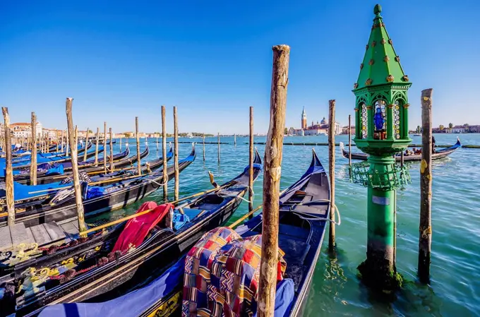 Italy, Venice, gondolas at a pier