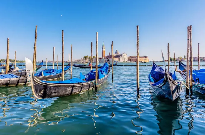 Italy, Venice, gondolas at a pier