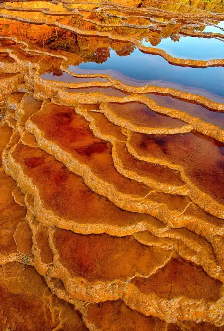 Spain, Huelva, Water reflections in the Rio Tinto