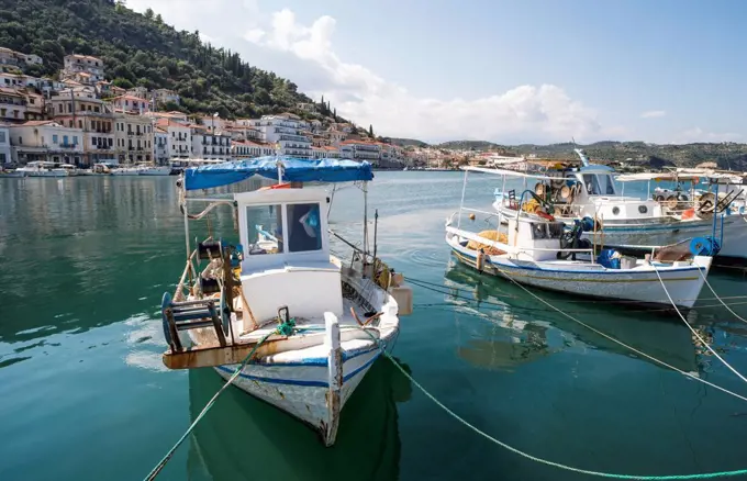 Greece, Gythio, moored fisher boats