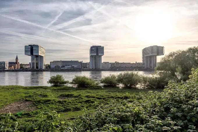 Germany, Cologne, Crane Houses at River Rhine