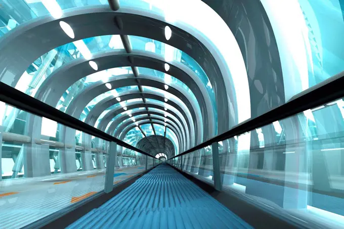 3D Rendered Illustration, Architecture visualization of a futuristic subway or train station