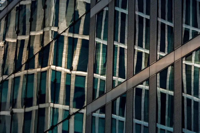 Germany, Munich, reflection of Highlight Towers in an other building