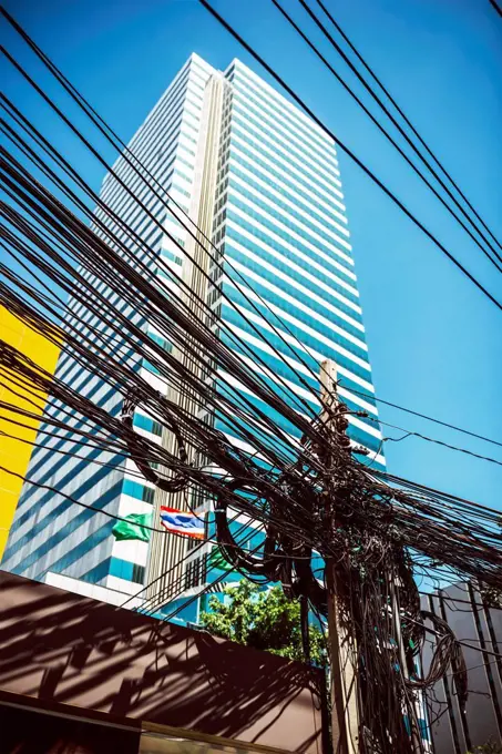 Thailand, Bangkok, tangled and messy electrical cables