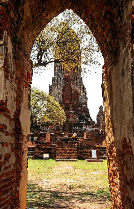 Thailand, Ayutthaya, view to old temple Wat Mahathat
