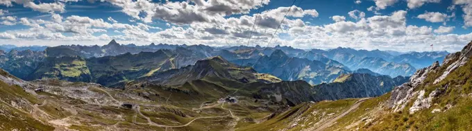 Germany, Bavaria, Oberstdorf, panoramic view from Koblat to top station Hoefatsblick