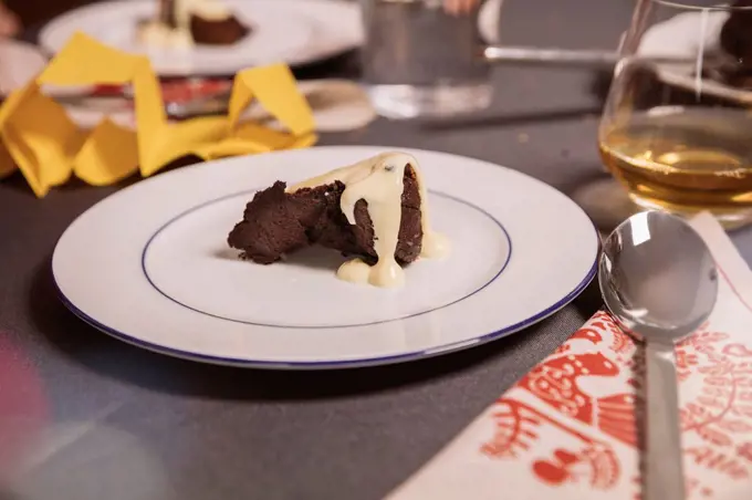 Plate with Christmas pudding and custard