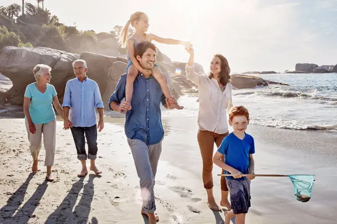 Three generation family on the beach