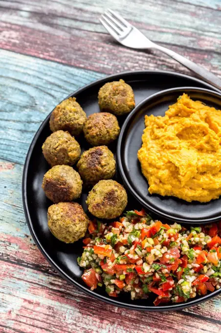 Falafel with Tabbouleh and Hummus