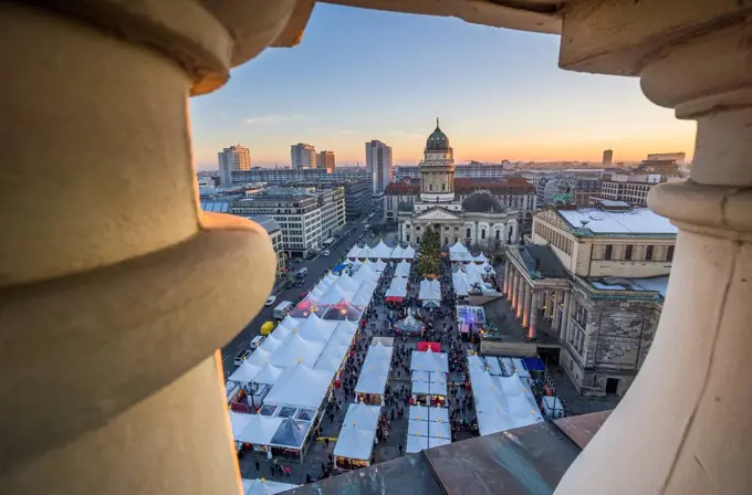 Germany, Berlin, Christmas market at Gendarmenmarkt at dusk