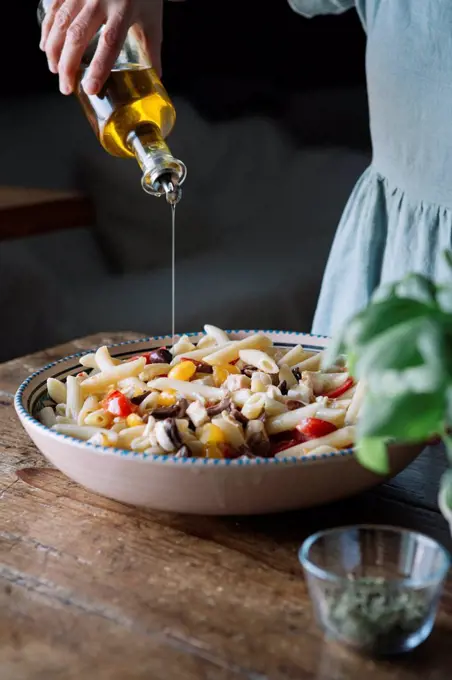 Close-up of woman making Italian pasta