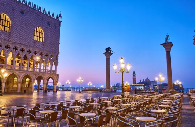 Italy, Venice, Empty St Mark's Square at blue hour