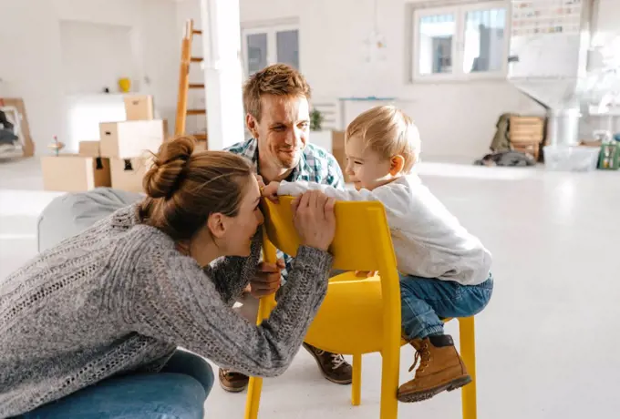 Happy family in new home