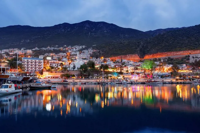 Turkey, Antalya Province, Kalkan, View of boats in harbour