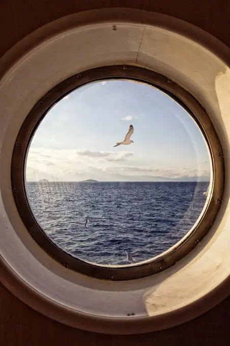 Sea view through porthole