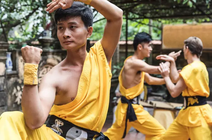 Vietnam, Hanoi, man exercising Kung Fu