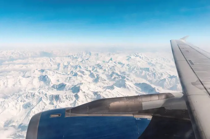 Italy, Aosta, Matterhorn peak and Alps from the plane