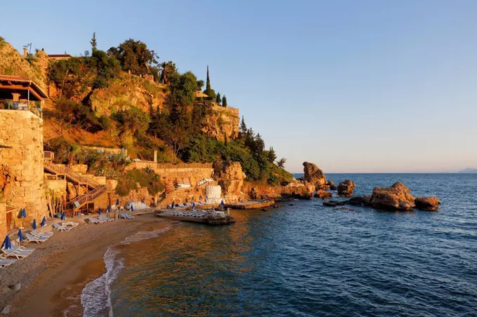 Turkey, Antalya, Beach at harbor