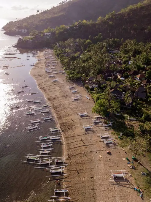 Indonesia, Bali, Amed, Aerial view of Lipah beach