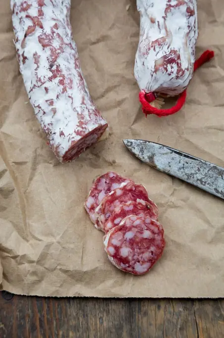 Sliced Italian salami