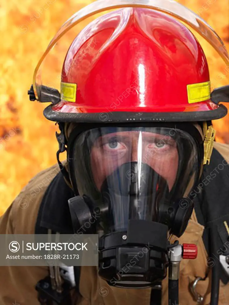 Portrait of Fire Fighter by Fire   