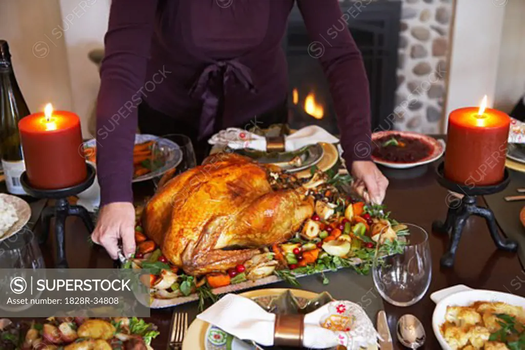 Woman Serving Thanksgiving Dinner  