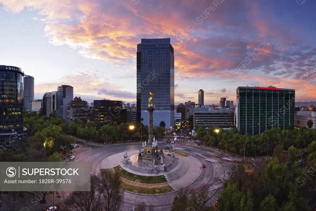 Overview of Traffic Circle, Paseo de la Reforma, Mexico City, Mexico   