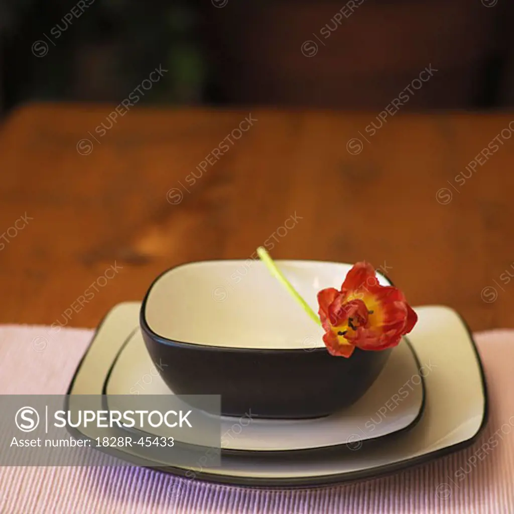 Place Setting on Wooden Table   