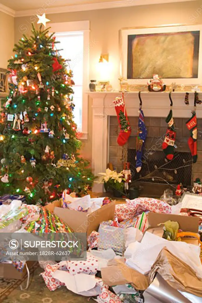 Messy Living Room After the Christmas Presents Have Been Opened