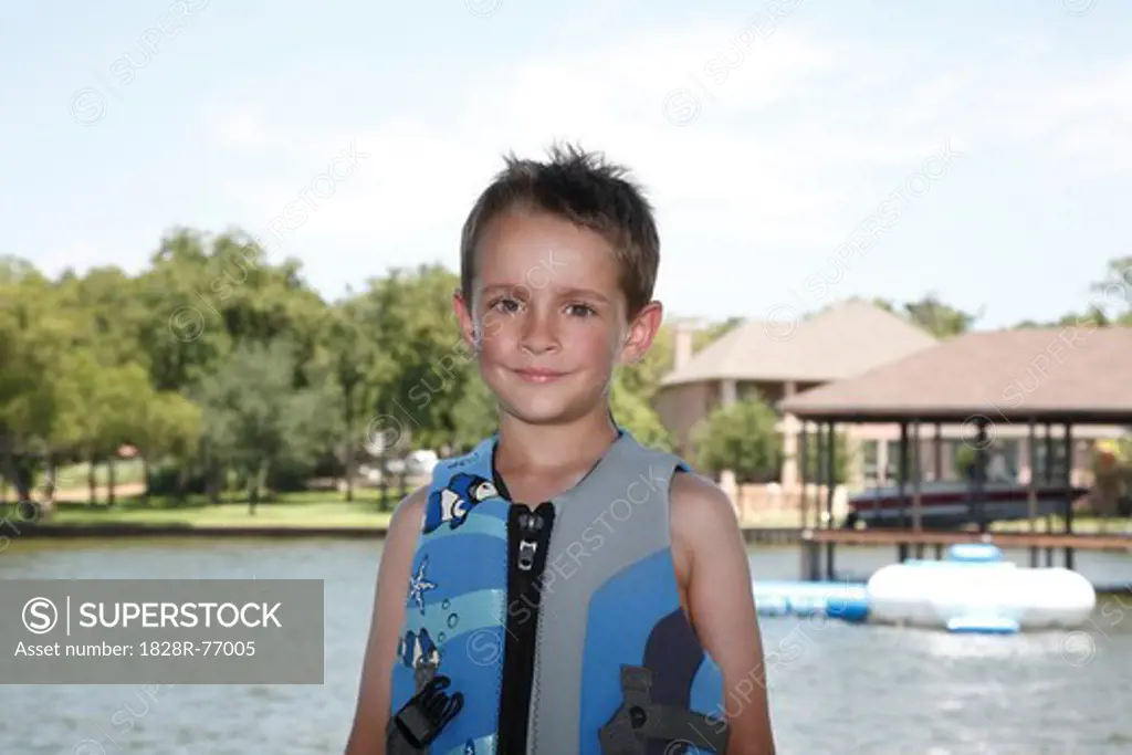 Portrait of Boy Wearing Life Jacket