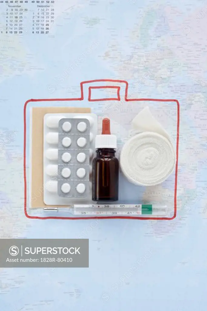 First Aid Travel Kit and Map