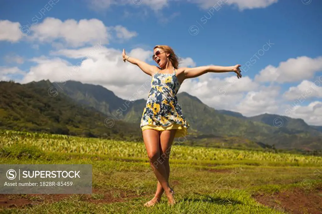 Woman in Taro Field, North Shore, Kauai, Hawaii, USA