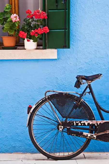 Bike Under Window Sill, Burano, Venice, Italy   