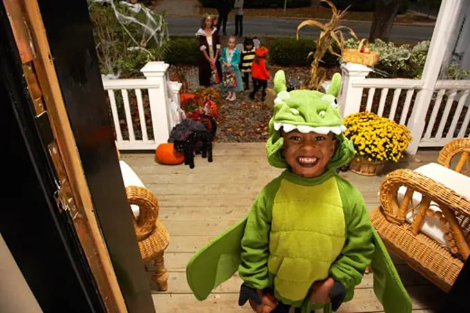 Portrait of Boy Trick or Treating at Halloween   