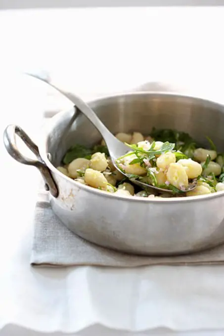 Gnocci with Arugula in Saucepan   