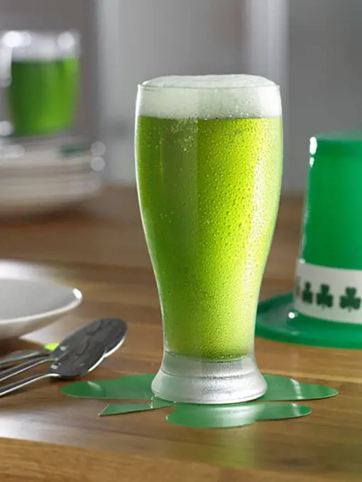 Glass of Green Beer on Table  