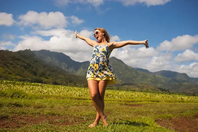 Woman in Taro Field, North Shore, Kauai, Hawaii, USA