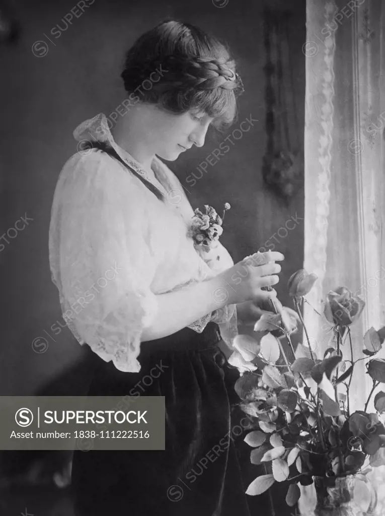 Elizabeth Harrison Walker (1897-1955), Daughter of U.S. President Benjamin Harrison, Married James Blaine Walker, Three-Quarter Length Portrait with Vase of Roses, Bain News Service, 1921