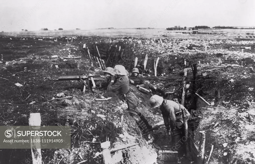 German Machine Gunners in Trench, World War I, 1914-1917