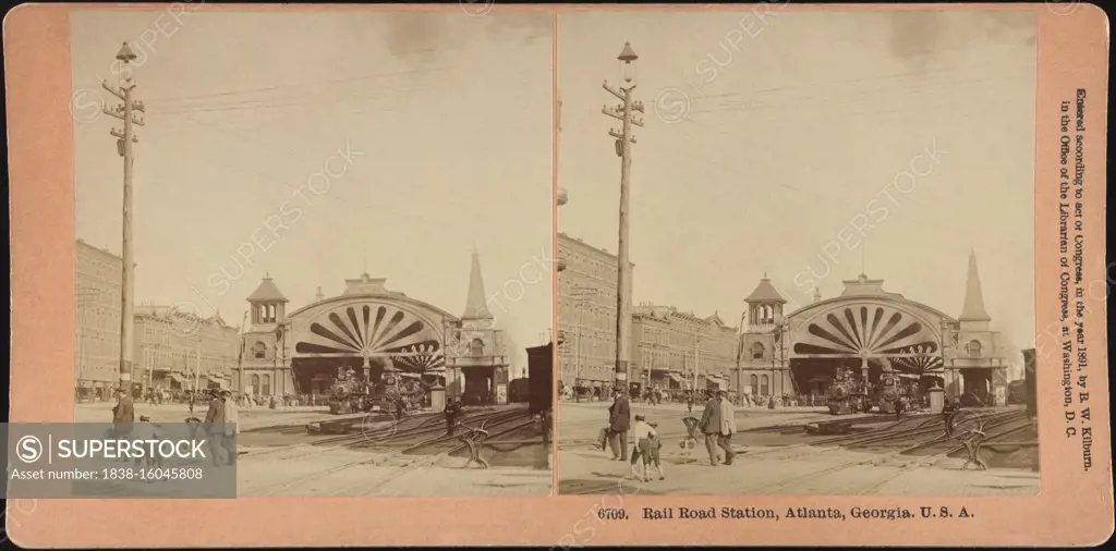 Railroad Station, Atlanta, Georgia, USA, Stereo Card, 1891