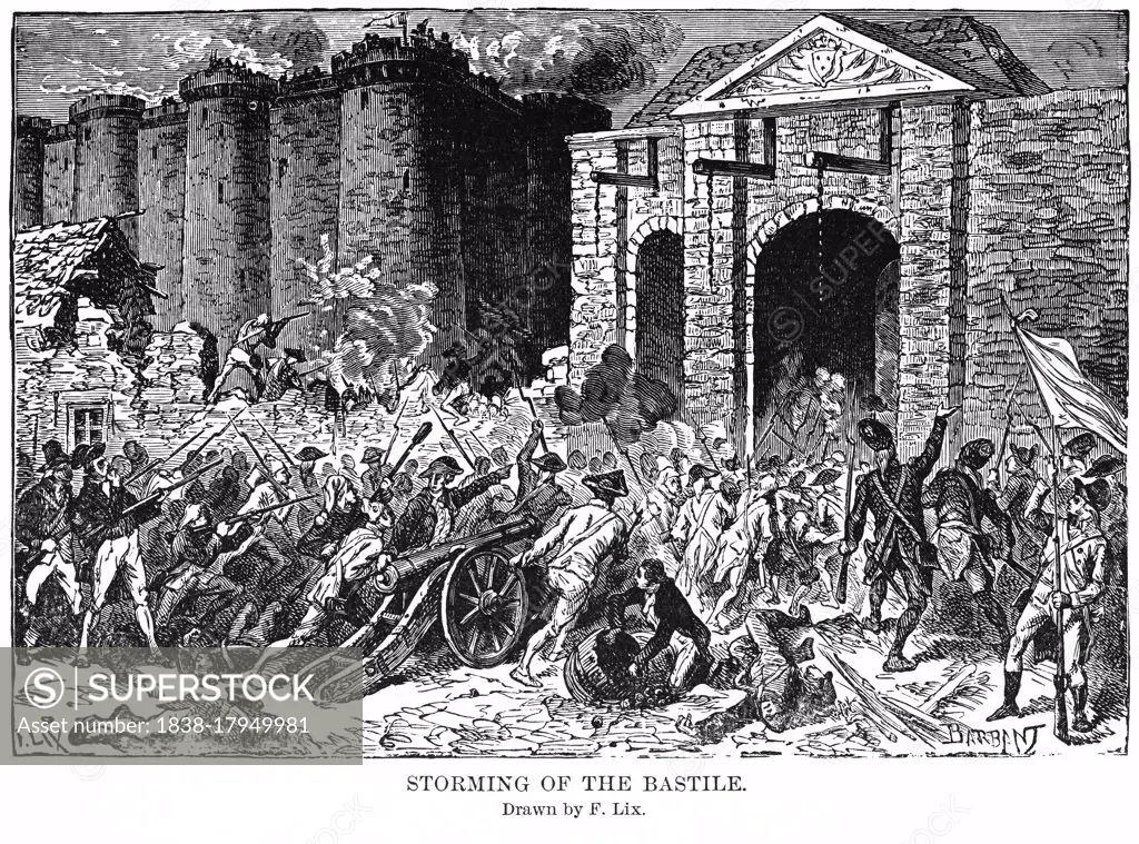 Storming of the Bastile (Bastille), Illustration, Ridpath's History of the World, Volume III, by John Clark Ridpath, LL. D., Merrill & Baker Publishers, New York, 1897