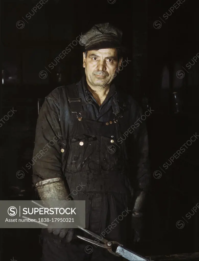 Daniel Anastazia, Blacksmith's Helper, Chicago, Rock Island and Pacific Railway Company, Blue Island, Illinois, USA, Jack Delano, U.S. Office of War Information, April 1943