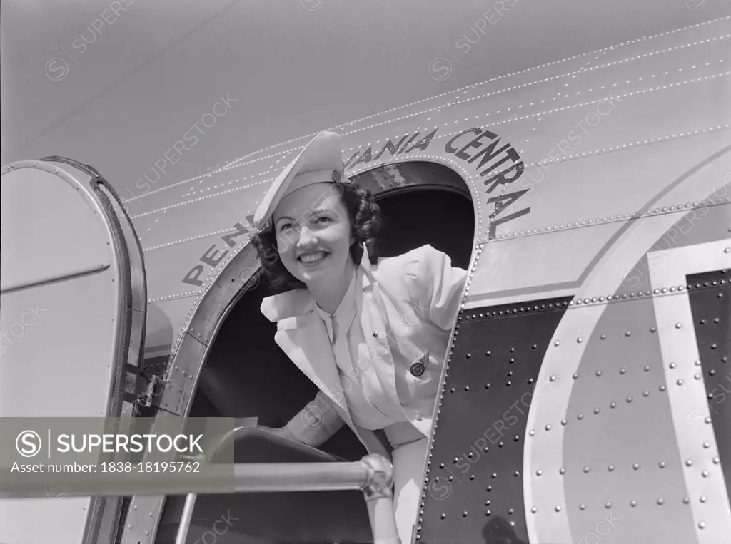 Airline Hostess, Municipal Airport, Washington, D.C., USA, Jack Delano, U.S. Office of War Information, July 1941