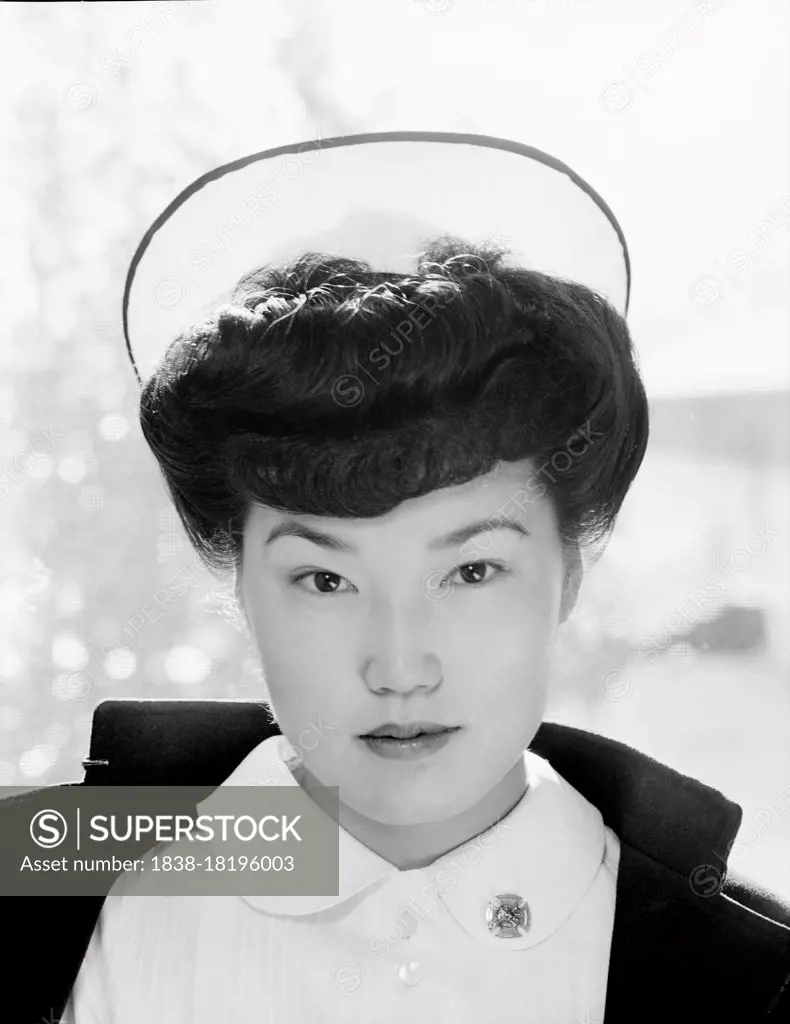 Nurse Aiko Hamaguchi, Head and Shoulders Portrait, Manzanar Relocation Center, California, USA, Ansel Adams, Manzanar War Relocation Center Collection, 1943  