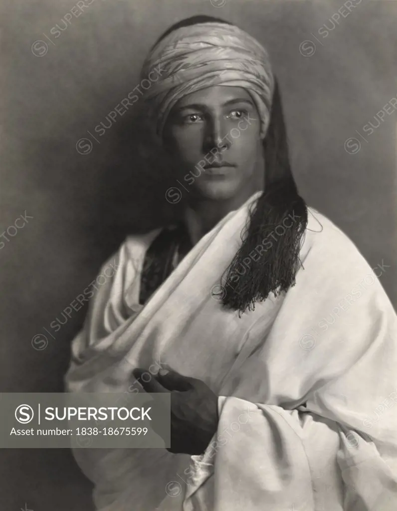 Rudolph Valentino, publicity portrait for the silent film, "The Sheik", Donald Biddle Keyes, Famous Players-Lasky, Paramount Pictures, 1921