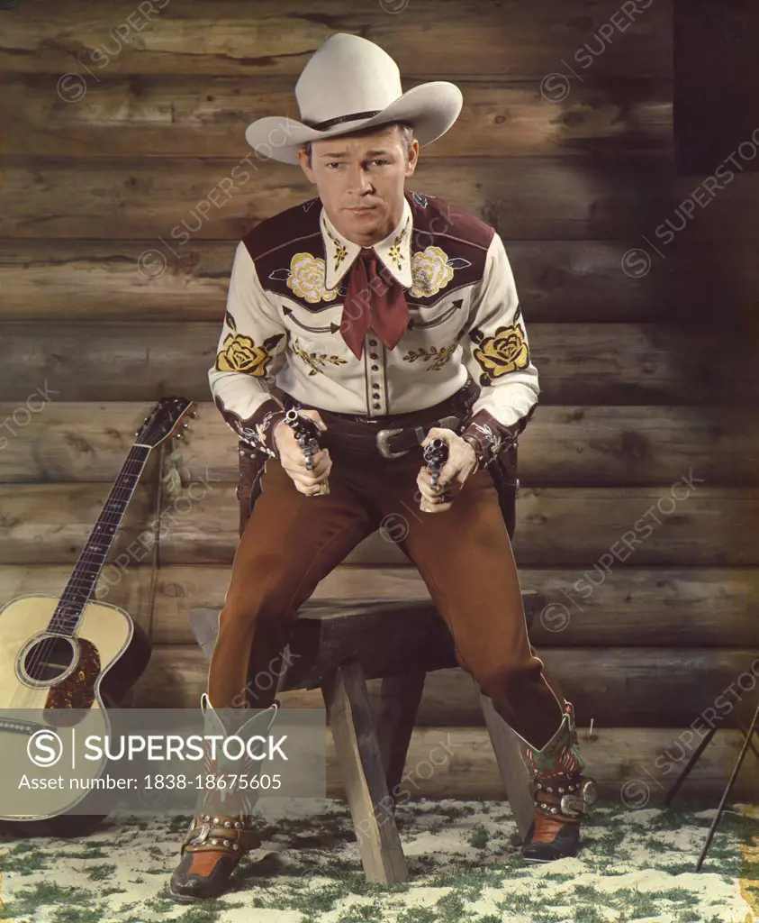 Roy Rogers (1911-1998), American Actor and Singer, full-length Portrait in Cowboy Outfit and Pistols, Harry Warnecke, Robert F. Cranston, 1942