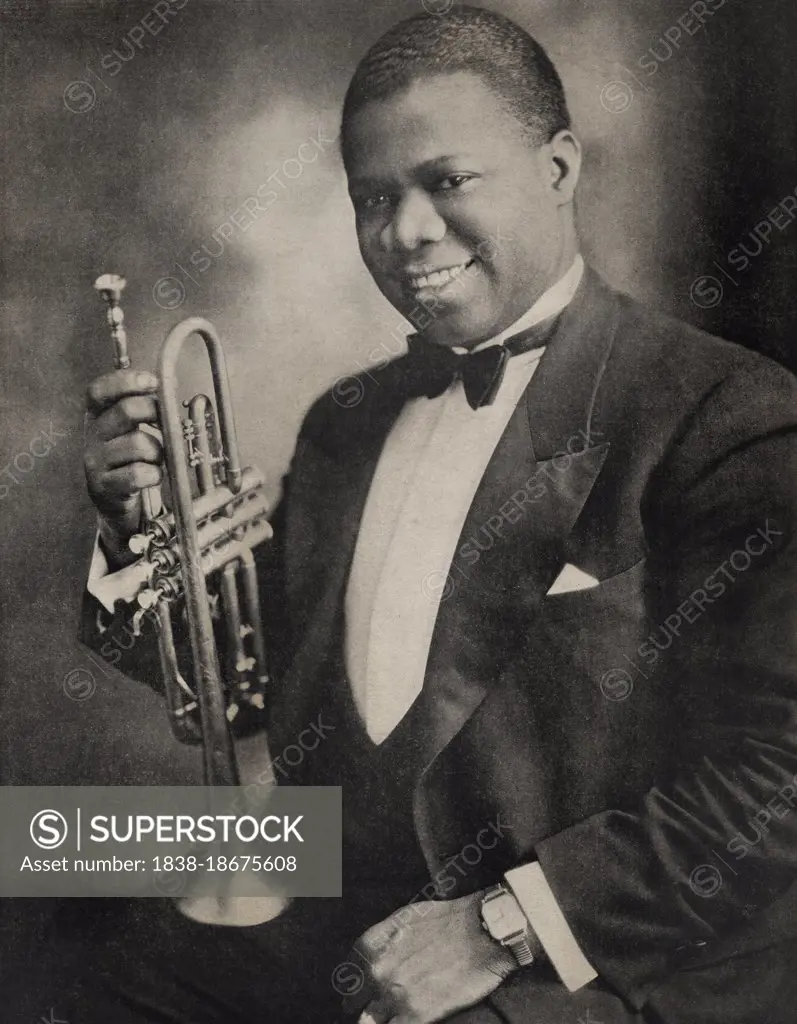 Louis Armstrong 1901-1971), American Jazz Performer, half-length Portrait with Trumpet, Woodward's Studio, 1928